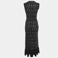 Pre Owned Sandro Black Stud Detail Patterned Wool Blend Knit Venus Long Dress S