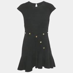 Pre Owned Sandro Black Tweed Flounced Hem Mini Dress M