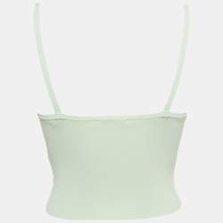 Pre Owned Sandro Light Green Rib Knit Cut-Out Crop Top S