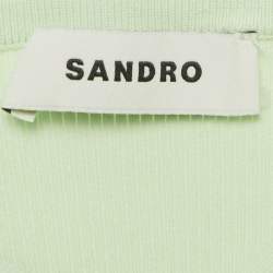 Pre Owned Sandro Light Green Rib Knit Cut-Out Crop Top S