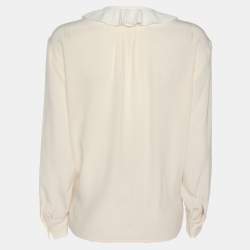 Pre Owned Sandro Light Beige Crepe Ruffle Trip Long Sleeve Shirt S