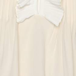 Pre Owned Sandro Light Beige Crepe Ruffle Trip Long Sleeve Shirt S