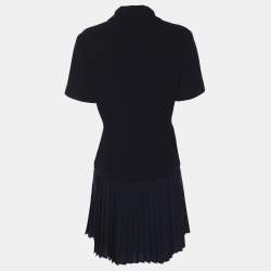 Pre Owned Sandro Navy Blue Crepe Pleated Polo Dress M