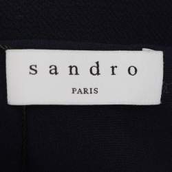 Pre Owned Sandro Navy Blue Crepe Pleated Polo Dress M