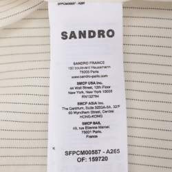 Pre Owned Sandro Cream Stripe Linen Blend Lace Trip Blouse S