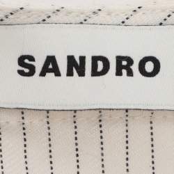 Pre Owned Sandro Cream Stripe Linen Blend Lace Trip Blouse S