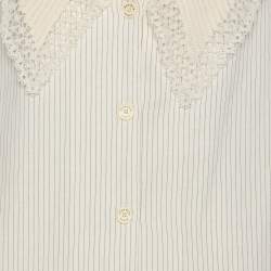 Pre Owned Sandro Cream Stripe Linen Blend Lace Trip Blouse S