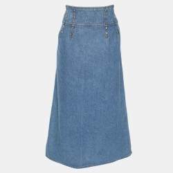 Pre Owned Sandro Blue Denim Crystal Embellished Midi Skirt L