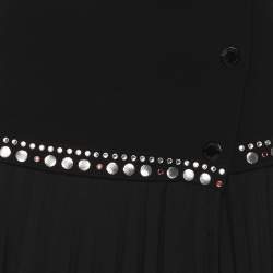 Pre Owned Sandro Black Crepe Fabric Embellished Pleated Midi Skirt L