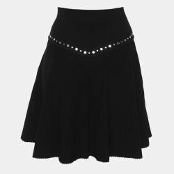 Pre Owned Sandro Black Rib Knit Embellished Oria Mini Skirt S