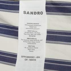 Pre Owned Sandro Blue Stripe Cotton Oversize Collar Detail Button Front Blouse XS
