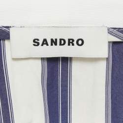 Pre Owned Sandro Blue Stripe Cotton Oversize Collar Detail Button Front Blouse XS