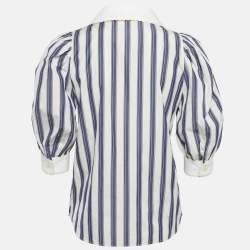 Pre Owned Sandro Blue Stripe Cotton Oversize Collar Detail Button Front Blouse XS