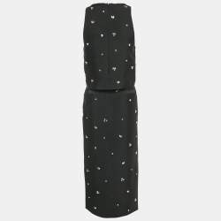 Pre Owned Sandro Black Rhinestone Embellished Silk Blend Top and Skirt Set S/M