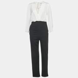 Pre Owned Sandro Black /White Crepe Blend Jumpsuit M