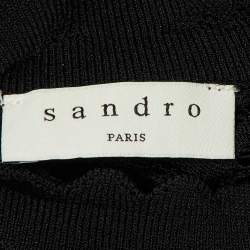 Pre Owned Sandro Black Pointelle Knit Johanne Ruffled Long Dress S