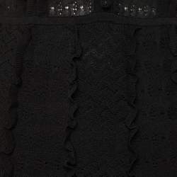 Pre Owned Sandro Black Pointelle Knit Johanne Ruffled Long Dress S