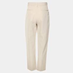 Pre Owned Sandro Light Beige Gabardine Pleated High-Waist Trousers M