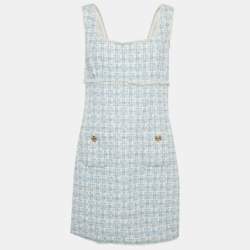 Pre Owned Sandro Blue /White Lurex Tweed Fridge Detail Mini Dress XL
