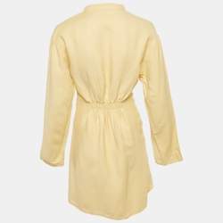 Pre Owned Sandro Yellow Crepe Gathered Mini Dress XS  