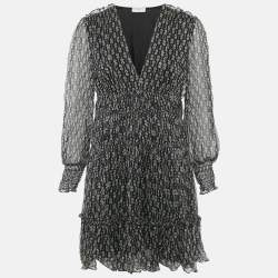 Pre Owned Sandro Black Printed Silk Mini Dress M