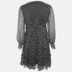 Pre Owned Sandro Black Printed Silk Mini Dress M