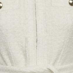 Pre Owned Sandro White Tweed & Plisse Mini Coat Dress S 