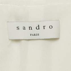 Pre Owned Sandro White Tweed & Plisse Mini Coat Dress S 