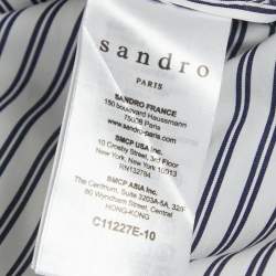 Pre Owned فستان ساندرو أبيض مخطط قطني بدون ظهر صغير الحجم