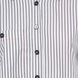 Pre Owned فستان ساندرو أبيض مخطط قطني بدون ظهر صغير الحجم