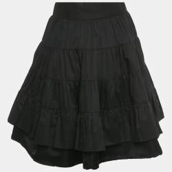 مملوكة مسبقًا تنورة ساندرو قصيرة طبقات قطن أسود مقاس صغير جدًا