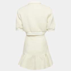 Pre Owned Sandro Ecru Tweed Crop Jacket and Mini Skirt Set S