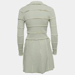 مملوكة مسبقًا طقم جاكيت وتنورة حبكة مزركشة بلون أخضر فاتح ساندرو حجم صغير جداً