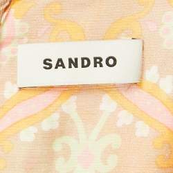 Pre Owned SANDRO Beige Printed Linen Blend Tie Detail Wide Leg Jumpsuit XS