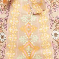 Pre Owned SANDRO Beige Printed Linen Blend Tie Detail Wide Leg Jumpsuit XS