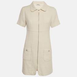 Pre Owned Sandro Off White Tweed Zip -Up Gregoria Mini Dress M