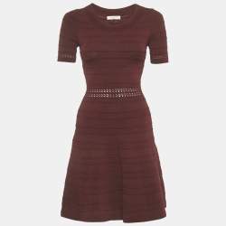 Pre Owned Sandro Burgundy Knit Mini Dress S