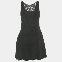 Pre Owned Sandro Black Crepe Lace Detail Mini Dress S