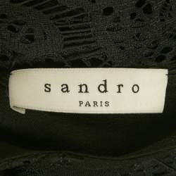 Pre Owned Sandro Black Crepe Lace Detail Mini Dress S