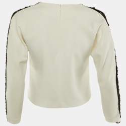 Pre Owned Sandro White Crepe Contrast Sleeve Detail Top S