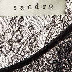 Pre Owned Sandro Black Lace Contrast Detail Mini Dress M