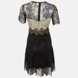 Pre Owned Sandro Black Lace Contrast Detail Mini Dress M