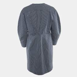 Pre Owned Sandro Navy Blue Striped Cotton Blend Plunge Neck Mini Dress XL 