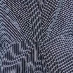 Pre Owned Sandro Navy Blue Striped Cotton Blend Plunge Neck Mini Dress XL 