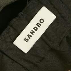 Pre Owned Sandro Black Satin & Linen V-Neck Cut Out Slit Maxi Dress S 