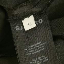 Pre Owned Sandro Black Satin & Linen V-Neck Cut Out Slit Maxi Dress S 