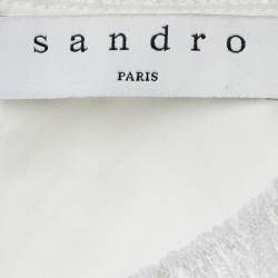 Pre Owned Sandro White Cotton Ruffled High Neck Top S
