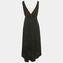 Pre Owned Sandro Black /Beige Crepe Sleeveless Midi Dress L