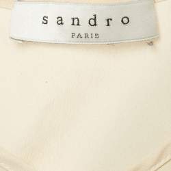 Pre Owned Sandro Black /Beige Crepe Sleeveless Midi Dress L