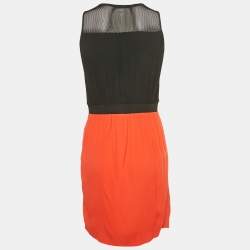 Pre Owned Sandro Black / Red Crepe Mesh Detail Sleeveless Mini Dress M